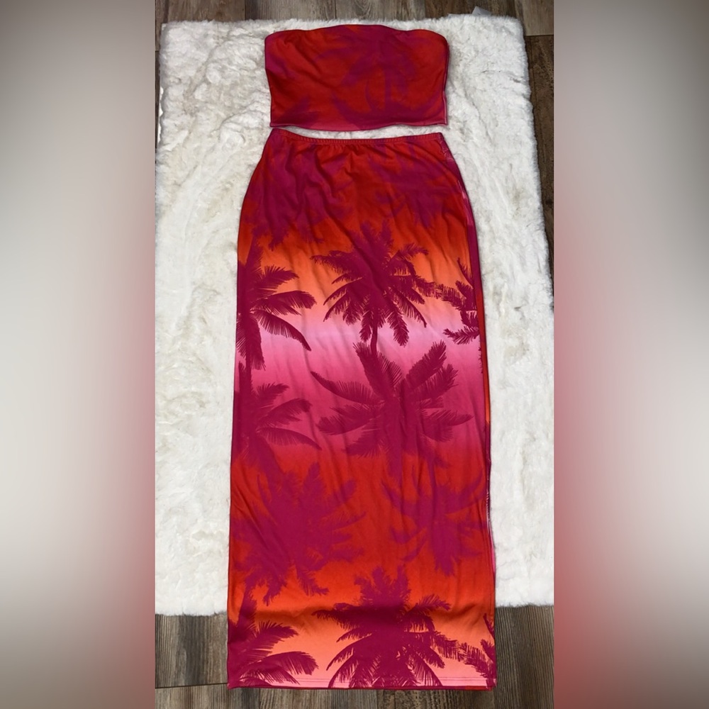 No Boundaries Vibrant Pink and Orange Skirt and tube top